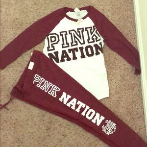 NEVER WORN VS PINK Burgundy Shirt and Pants Set